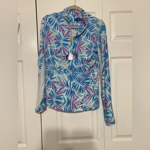 All Things Equestrian Women's Blue and Pink Patterned Top size L